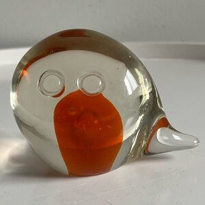 Vintage Blown Glass Bird Paperweight Figurine Clear Orange Drop